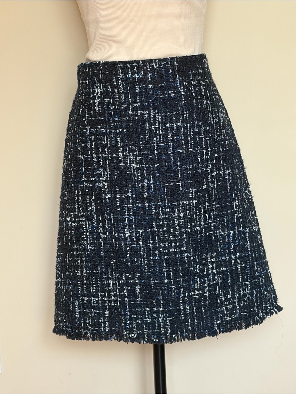 Ann Taylor Navy & White Tweed A-Line Skirt